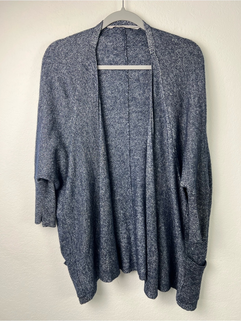 Athleta Blue Marble Open Front Cashmere Linen Cardigan Fall Office Sweater